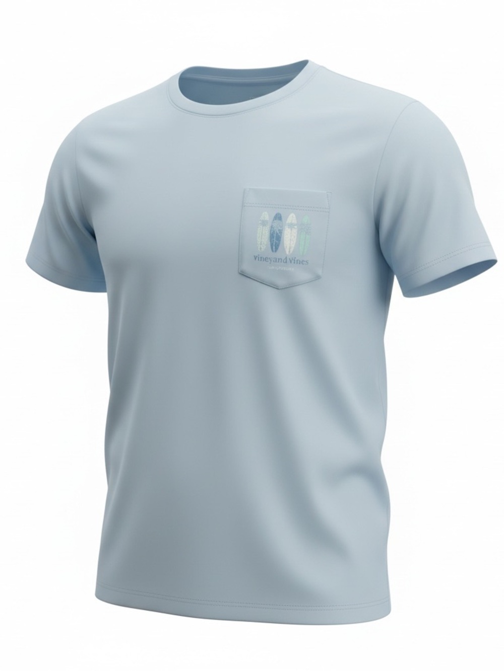 Vineyard Vines Pale Blue Pocket Tee with Surfboard Graphic